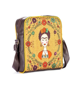 Frida Kahlo Figürlü Büyük Postacı Kol Çantası Etnik Bohem Style - Kahverengi