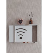 30x40x7 cm Wifi Desenli Beyaz-Gümüş Duvara Asılabilir Sigorta ve Modem-Wifi Saklama Kutusu! Saklama Kutusu