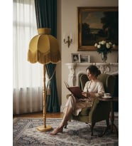 Büyük Boy Taçlı Gold Kadife Başlık Gold Ahşap Ayaklı Lambader Vintage Model 170x50cm