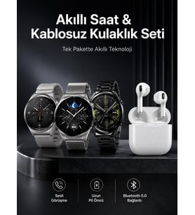 Akıllı Saat Ve Kulaklık Seti Dokunmatik Ekran 5.0 Bluetooth Bağlantılı Sesli Görüşme