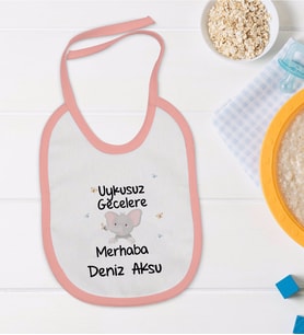 BK Kids Kişiye Özel Pembe Bebek Mama Önlüğü - Model 101