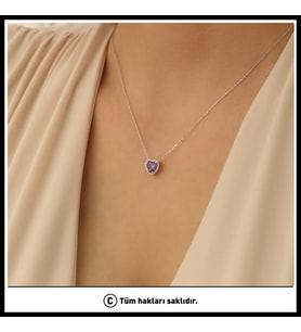 925 Ayar Gümüş Mor Kalp Kolye