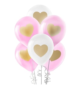 Metalik Altın Kalp Baskılı Balon – 10 Adet