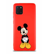 Samsung Galaxy Note 10 Lite Soft Premier Kapak Mickey Mouse-A Tasarımlı Silikon Kılıf - Kırmızı (Şeffaf)