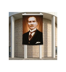 Sivil Takım Elbiseli Mustafa Kemal Atatürk Poster Bayrak Premium Raşel Kumaş ATA22 2x3m