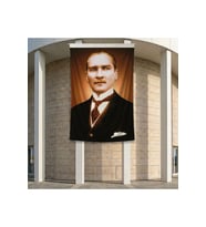 Sivil Takım Elbiseli Mustafa Kemal Atatürk Poster Bayrak Premium Raşel Kumaş ATA22 2x3m