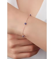 GÜMÜŞ ROSE MAVİ GÖZ NAZAR BONCUKLU BİLEKLİK (Rose - Lacivert)