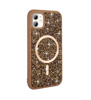 iPhone 11 Kılıf Pırlanta Tasarımlı M-safe Şarj Özellikli Mozaik Silikon Kılıf (Gold)