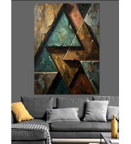 Geometrik Ve Altın Soyut Dağlar Dekoratif Kanvas - Mdf Ahşap Tablo
