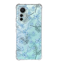 Xiaomi Mi 12 Lite Uyumlu Köşe Korumalı Antişok Kapak Floral Mavi Tasarımlı Şeffaf Silikon Kılıf