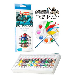Akrilik Boya Mikro 12 Renk 9 Ml Tüp 1 Paket 12 Li Akrilik Boya Seti ve Yuvarlak Resim Paleti Fırçalı 1 Paket 10 Hazneli Boya Paleti Sanatsal Boyalar İçin Palet Akrilik Boya (Karışık)