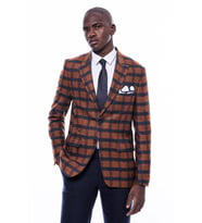 Ekose Sivri Yaka Slim Fit Taba Ceket - Wessi