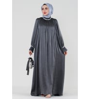 Simli Taşlı Abiye Elbise-Antrasit