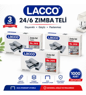 Lacco 24/6 Zımba Teli 3'lü Paket 1000'lik Dayanıklı Güçlü Paslanmaz Ofis Okul Zımba Teli