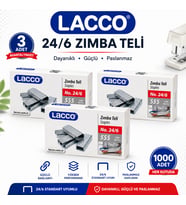 Lacco 24/6 Zımba Teli 3'lü Paket 1000'lik Dayanıklı Güçlü Paslanmaz Ofis Okul Zımba Teli