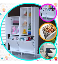 Modilayn Forbest İnci 97x165 cm 3 Kapaklı Kirli Çamaşır Dolabı Sepetli Banyo Dolabı (Beyaz)