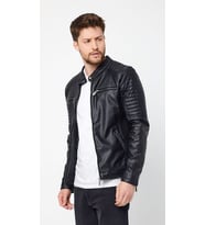 Erkek Siyah İç Cepli Slim Fit Deri Ceket