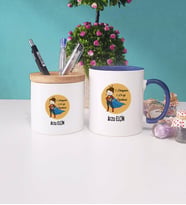 Öğretmenler Günü Hediyesi Kupa Bardak Lacivert ve Kalemlik (Model 1)