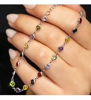 Gümüş Rose Renkli Taşlı Kadın Halhal Tekbir Silver