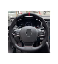 Renault Megane 1 Özel Kombin Süet Karbon Kırmızı Yüzüklü Dikmeli Deri Direksiyon Kılıfı