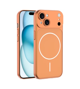 Apple iPhone 15 Uyumlu Kılıf Zore M-Safe Şarj Özellikli Kamera Korumalı Spark Kapak (Turuncu)