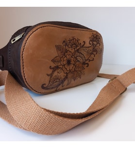 A Leather El Yapımı Hakiki Deri Kadın Bel Çantası (Koyu Kahverengi - Kum Rengi)