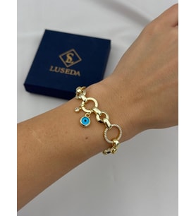 VIP Nazar Detaylı Taşlı Halka 16+3 CM Ayarlanabilir Zincir Bileklik