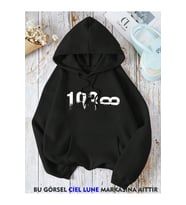 Unisex 10 Kasım 193? Baskılı Oversize Baskılı Kapşonlu Sweatshirt 3 Iplik (Siyah)