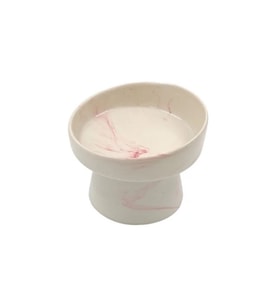 Mermer Desenli Yükseltilmiş Seramik Kedi Mama ve Su Kabı - Pembe Geçişli