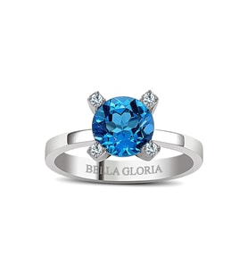 Bella Gloria Altın Kaplamalı Mavi Topaz Pırlanta Yüzük (GPY0017)