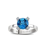Bella Gloria Altın Kaplamalı Mavi Topaz Pırlanta Yüzük (GPY0017)