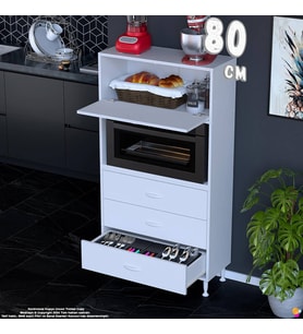 Eliusta Nola 80 cm Fırın Dolabı Üstü Kapaklı 3 Çekmeceli Çok Amaçlı Mutfak Kiler Banyo Dolabı 80x150x32 cm