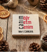 Kişiye Özel Canım Öğretmenim Bardak Altlığı Öğretmenler Günü Hediyesi (Krem)