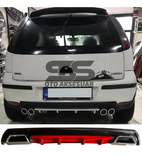 Opel Corsa  C Difüzör Arka Tampon Eki 2 Egzoz Çıkışlı Kırmızı Lüx Tip