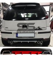 Opel Corsa  C Difüzör Arka Tampon Eki 2 Egzoz Çıkışlı Kırmızı Lüx Tip