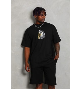 Erkek Baskılı T-Shirt Kısa Kol Bisiklet Yaka Regular Fit Tişört - Siyah