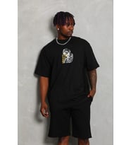 Erkek Baskılı T-Shirt Kısa Kol Bisiklet Yaka Regular Fit Tişört - Siyah