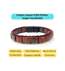 Sertifikalı Dragon Jasper Kilit Kapama Roleks Doğal Taş Deri Bileklik