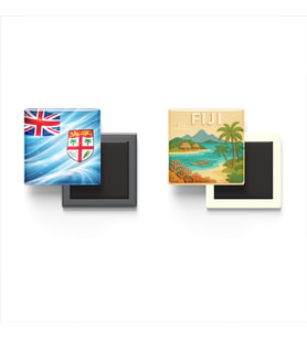 Buzdolap Magnetleri - Fiji Bayrağı ve Paper Cut Tema - 2'li Set Magneti