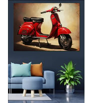 Kırmızı Klasik Scooter Ve Nostalji Dekoratif Kanvas - Mdf Ahşap Tablo