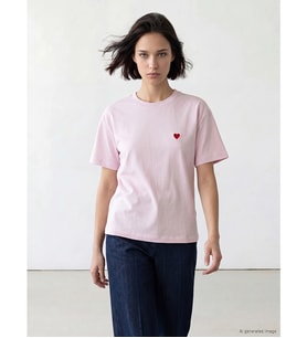 LCW Comfort Pembe Bisiklet Yaka Kalp Nakışlı Kadın Tişört