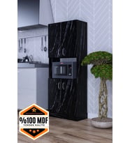 Roma Çok Amaçlı Dolap Kapaklı Bölmeli Mikrodalga Fırın Mutfak Balkon Banyo MDF (Siyah)
