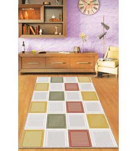 Sarı Yeşil Geometrik Kaymaz Taban Dekoratif Halı DM007 - 100 x 160 cm