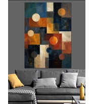 Modern Geometrik Renkli Kareler Soyut Dekoratif Kanvas - Mdf Ahşap Tablo