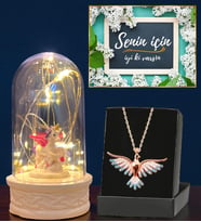 Led Işıklı Biblolu Fanus ve Gerçek Ametist Taşlı Renki Anka Kuşu Kolye (Model 1)
