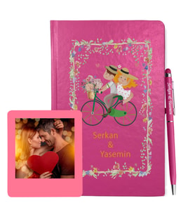 Sevgililer Gününe Özel Pembe Defter Kalem & Instagram Çerçeve Hediye Seti 6