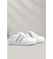 Rakerplus Hakiki Deri Beyaz Bağcıklı Fermuarlı Çocuk Sneaker Ayakkabı