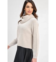 Chuba Kadın Degaje Balıkçı Yaka Kısa Selanik Triko Kazak 20W106 (Bej)