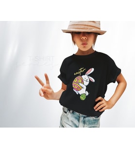BK Gift Paskalya Tasarımlı Kız Çocuk Siyah T-shirt, Arkadaşa Hediye, Doğum Günü Hediyesi, Trend Tişört, Paskalya Bayramı-5