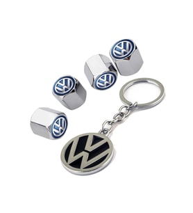 Volkswagen Bora Mavi LOGOLU KROM RENK Sibop Kapağı 4 Adet ve Krom Anahtarlık